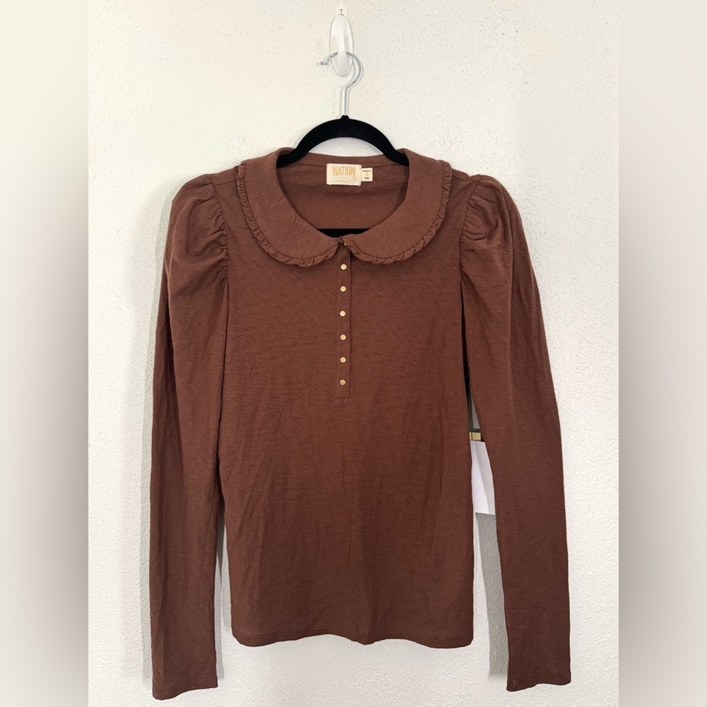 Nation LTD Dabney Prim Proper Peter Pan Ruffle Collar Top Black Cherry Small NEW - Picture 3 of 7